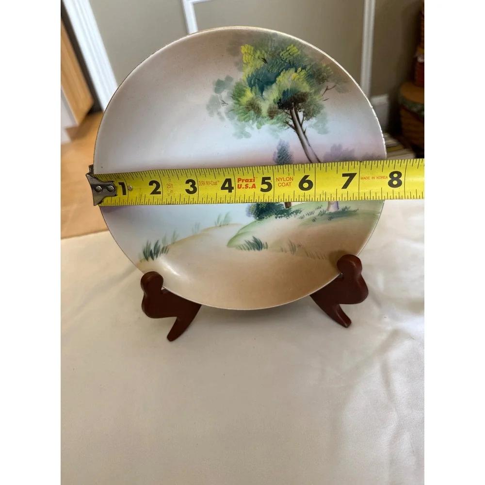 Meito China Hand Painted Landscape Plate Cottage Scene Japan 7.75in Vintage